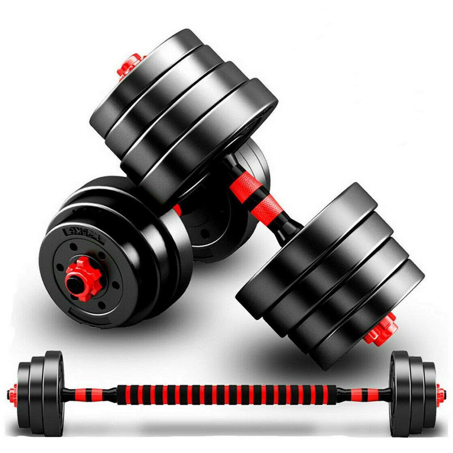 MAXSTRENGTH Adjustable Vinyl Dumbbell Barbell Pair of Weights with Bar Spinlock for Home Gym Workout with Vinyl Weight Plates and Bar with Quick Change Collars Dumbbells (20)
