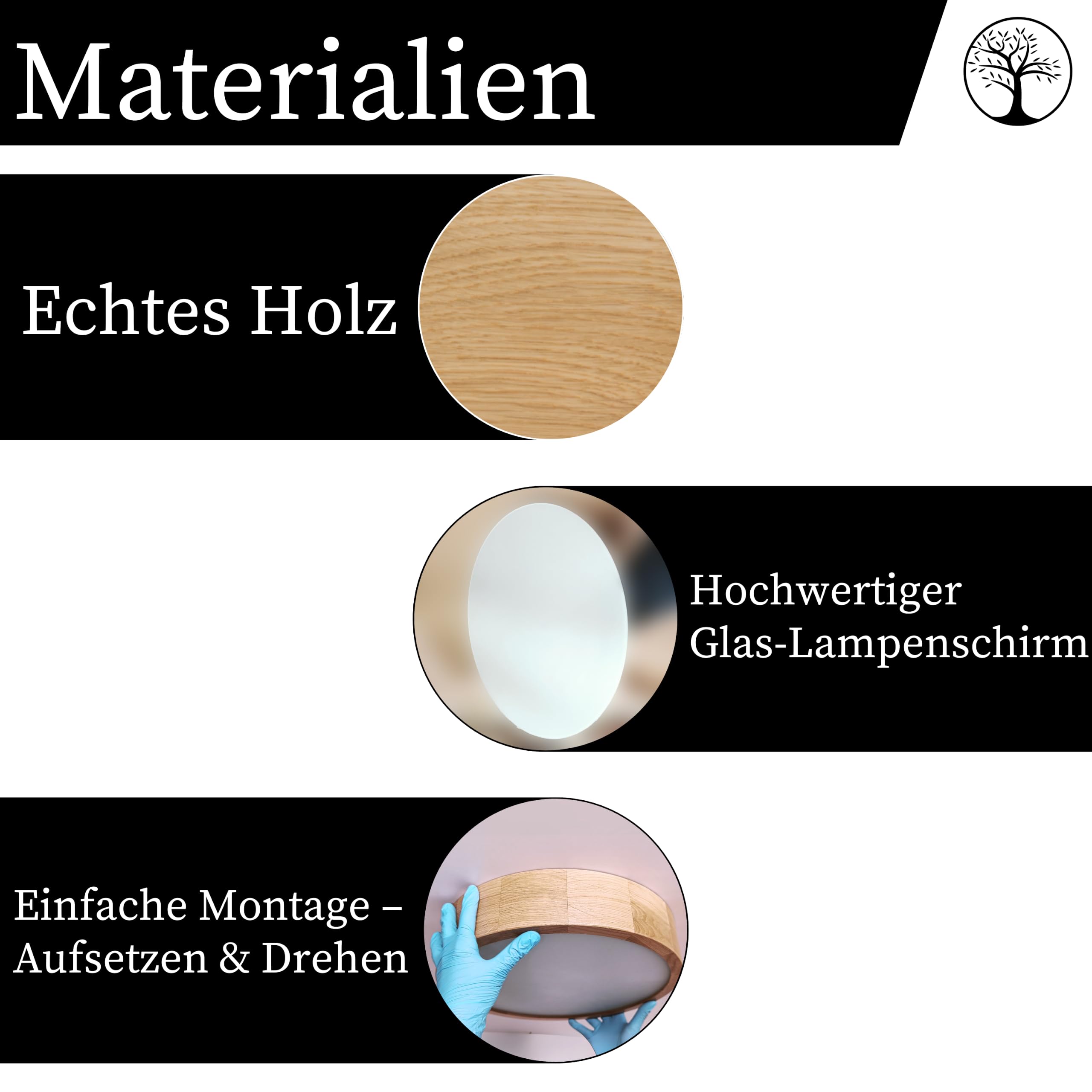 Deckenleuchte Holz - Rund Modern Holzlampe 2xE27 (37 cm) - Deckenlampe Eiche - Natur Lampe für Schlafzimmer, Wohnzimmer, Flur, Küche - Stilvolles Design Eichenholz - LEJA 40 cm