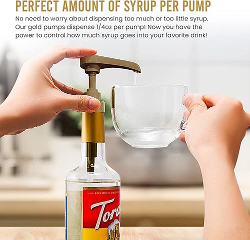 Miniatura 3 de Grateful Grocer Torani - Juego de 3 bombas de jarabe doradas, dispensador de jarabe Torani para 25.4 fl oz Davinci, jarabes delgados y 1 litro de