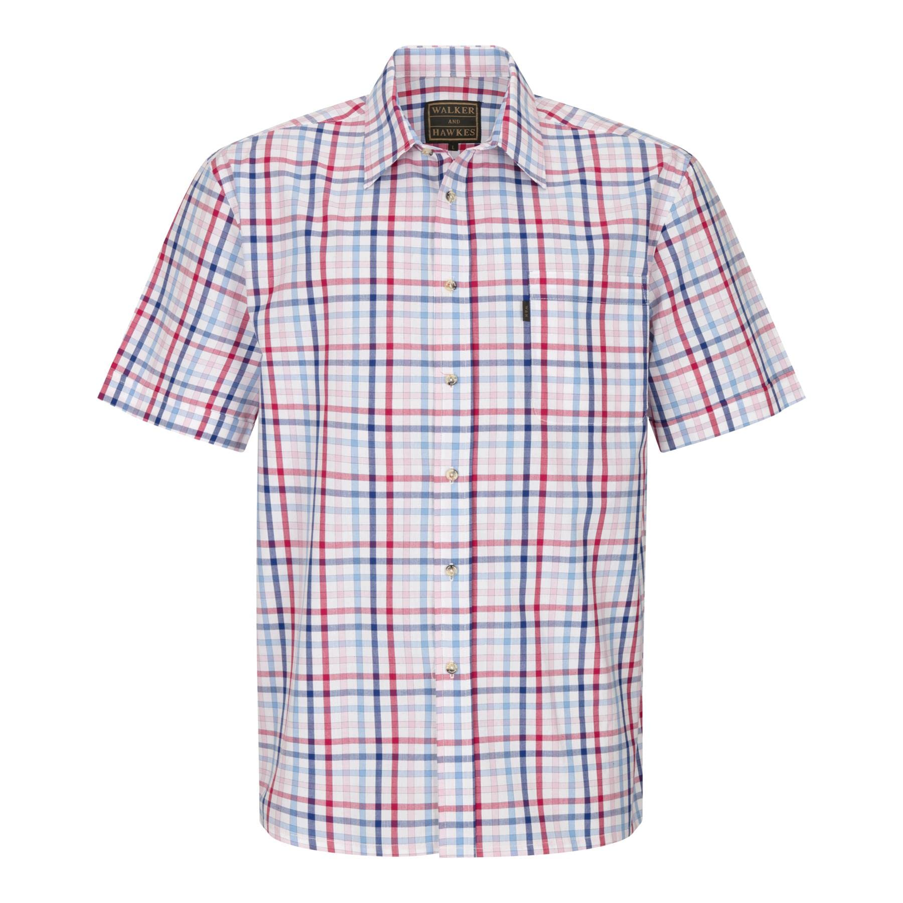 Walker and Hawkes - Canterbury - Camisa de Manga Corta para Hombre - 100% algodón - Estilo leñador - Estampado a Cuadros
