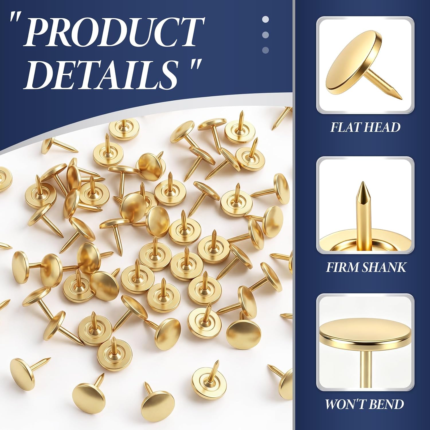 Chumia 200 Pcs 7/16'' Gold Needlepoint Thumb Tacks w/Remover Tool, Box
