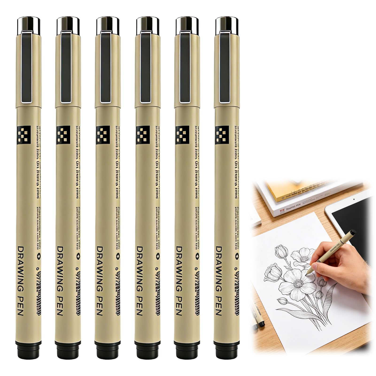 Micro Fineliner Art Drawing Pens 6Pcs Black Fine Liner Waterproof Ink Pens 0.2 0.25 0.35 0.45 0.5mm 1-3mm Artist Drawing Pens for Manga Sketching Watercolor Illustration Writing Creative Art Gifts