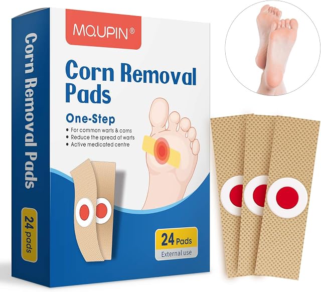 MQUPIN Corn Removal Pads, Wart Remover, Corn Remover Pads, Corn Removal Plaster with Hole, Corn Removal Treatment Relief Corn Pain and Foot Care, Remove Corns, Calluses (24 Count 