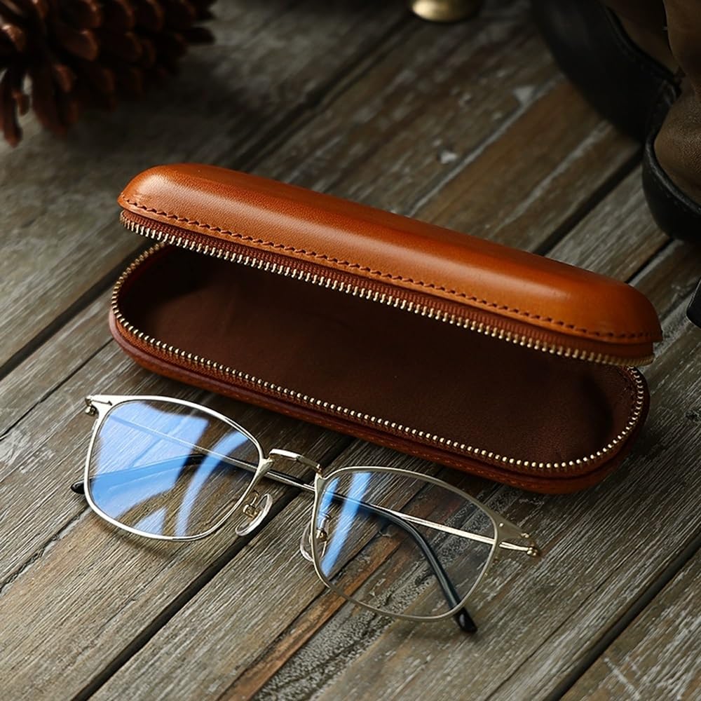 Przenośne etui na okulary, skórzane etui na okulary, skórzane, odporne na nacisk, poziome etui na okulary ochronne, etui podróżne na okulary przeciwsłoneczne (Grey : B, Size : S)