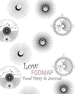 Low FODMAP Food Diary & Journal: Black Sun, Moon, Stars on White -Daily Track of Foods and Symptoms for IBS, Crohn's, Celiac Disease and Other Digestive Intolerance