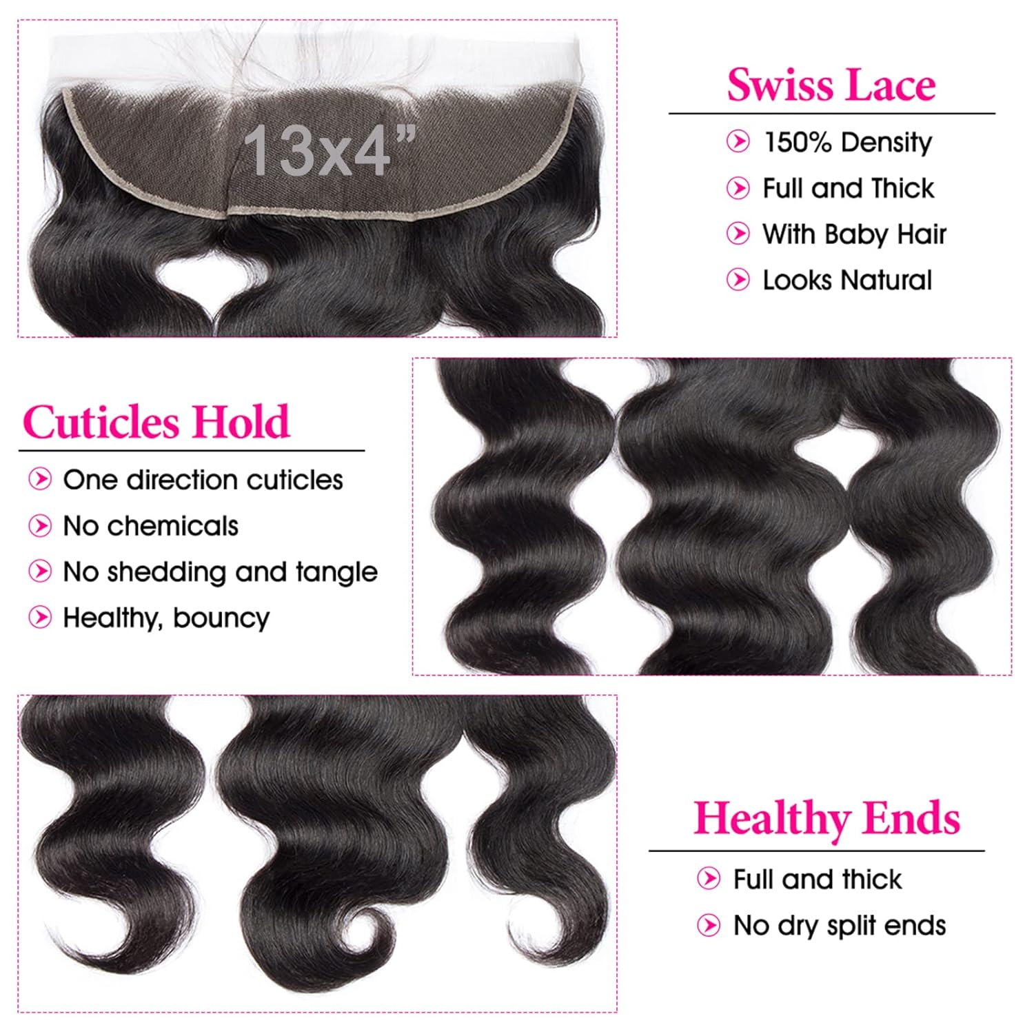 Lemoda 13x4 Frontal Body Wave HD Transparent Lace Frontals Brazilian Virgin Human Hair Lace Frontal Closure Natural Black 16 Inch