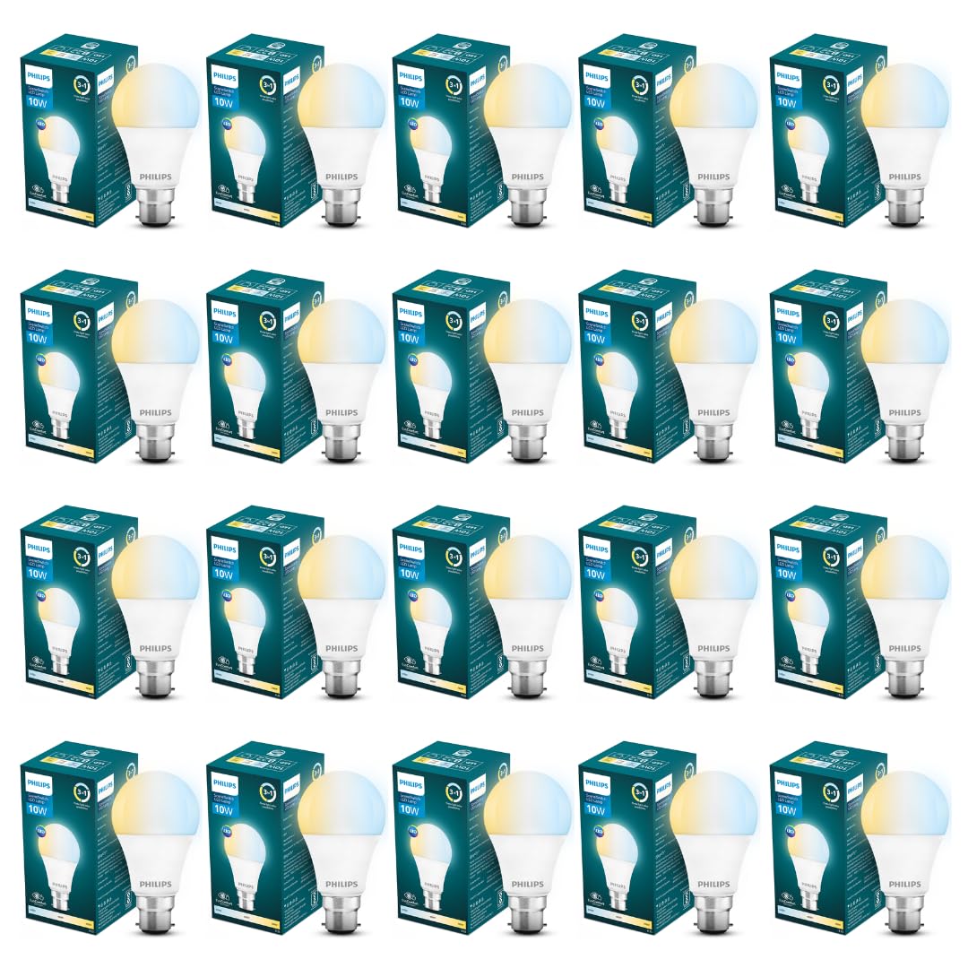 Philips 10-watt LED Bulb | 3 Colors in 1 LED Bulb | Scene Switch Bulb for Home & Decoration | Color: Tunable White, Pack of 20