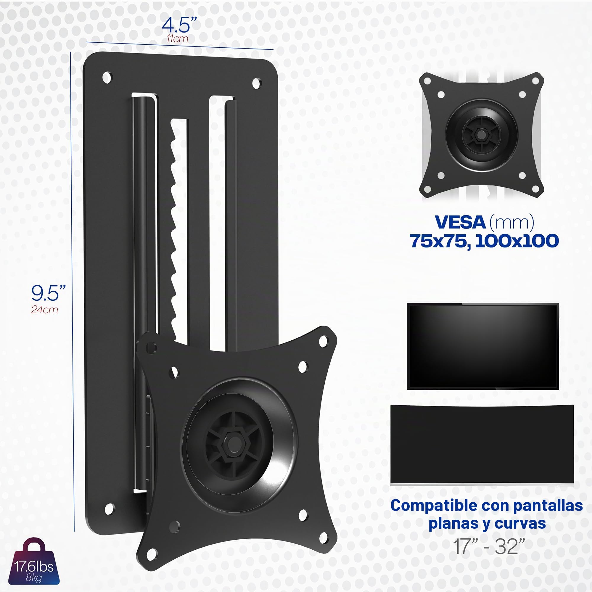 Vivo Soporte de Pared articulado para Monitor Individual de 17 a 32 Pulgadas para Estaciones de Trabajo de pie, se Adapta a 1 Pantalla con VESA máximo 100 x 100 mm, Negro, MOUNT-VW01A