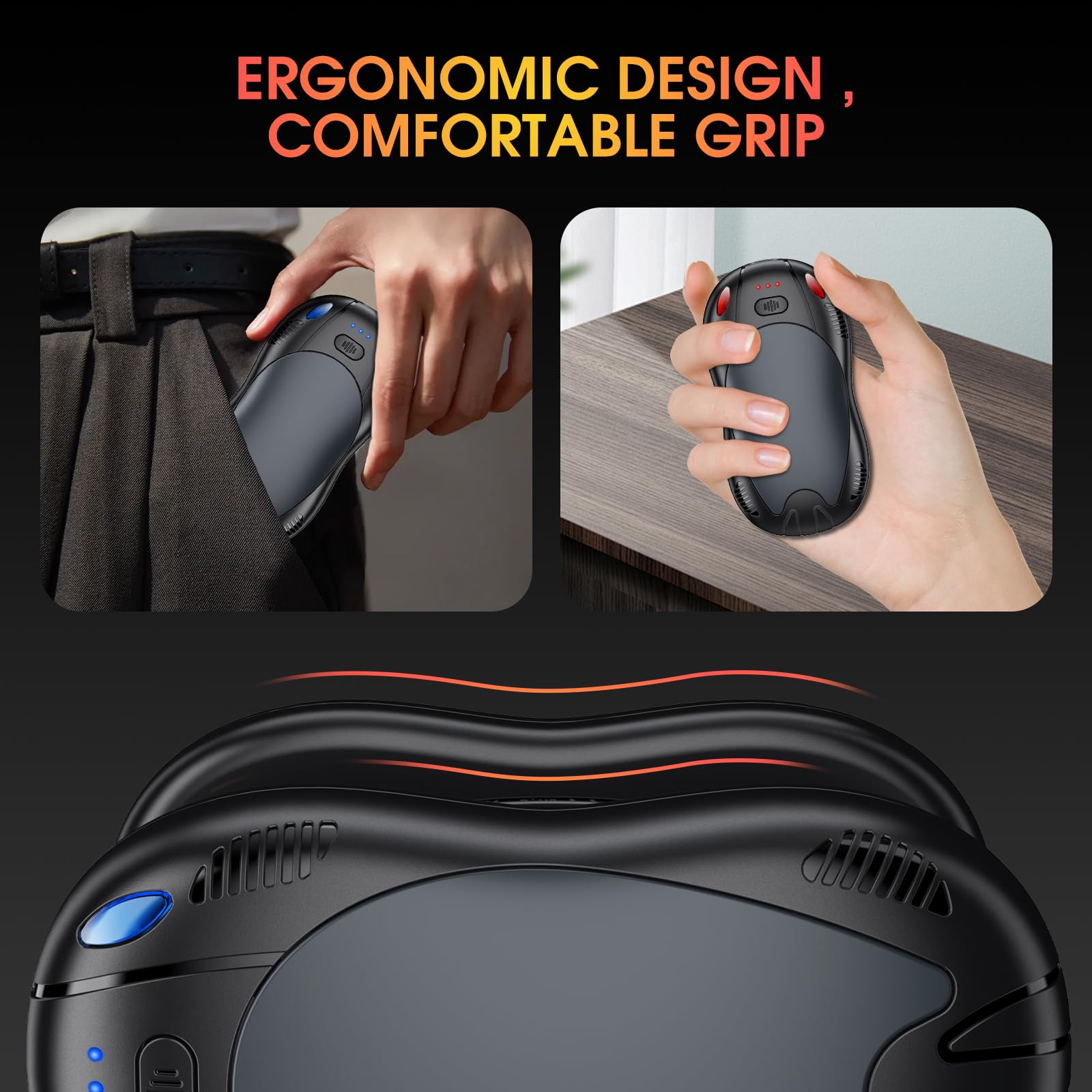 Handwärmer Elektrisch,Taschenwärme mit 10000mAh, Zweiseitige Heizung,Magnetische 2er-Pack,USB Taschenwärmer Wiederverwendbar mit 3 Wärmestufen,Winter Geschenke für Outdoor Camping,Weihnachten