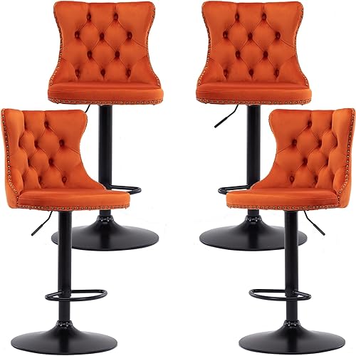 Miniatura 36 de Juego de 2 taburetes de bar giratorios de terciopelo, altura ajustable de 25 a 33 pulgadas, taburetes de bar con respaldo, sillas de bar para altura