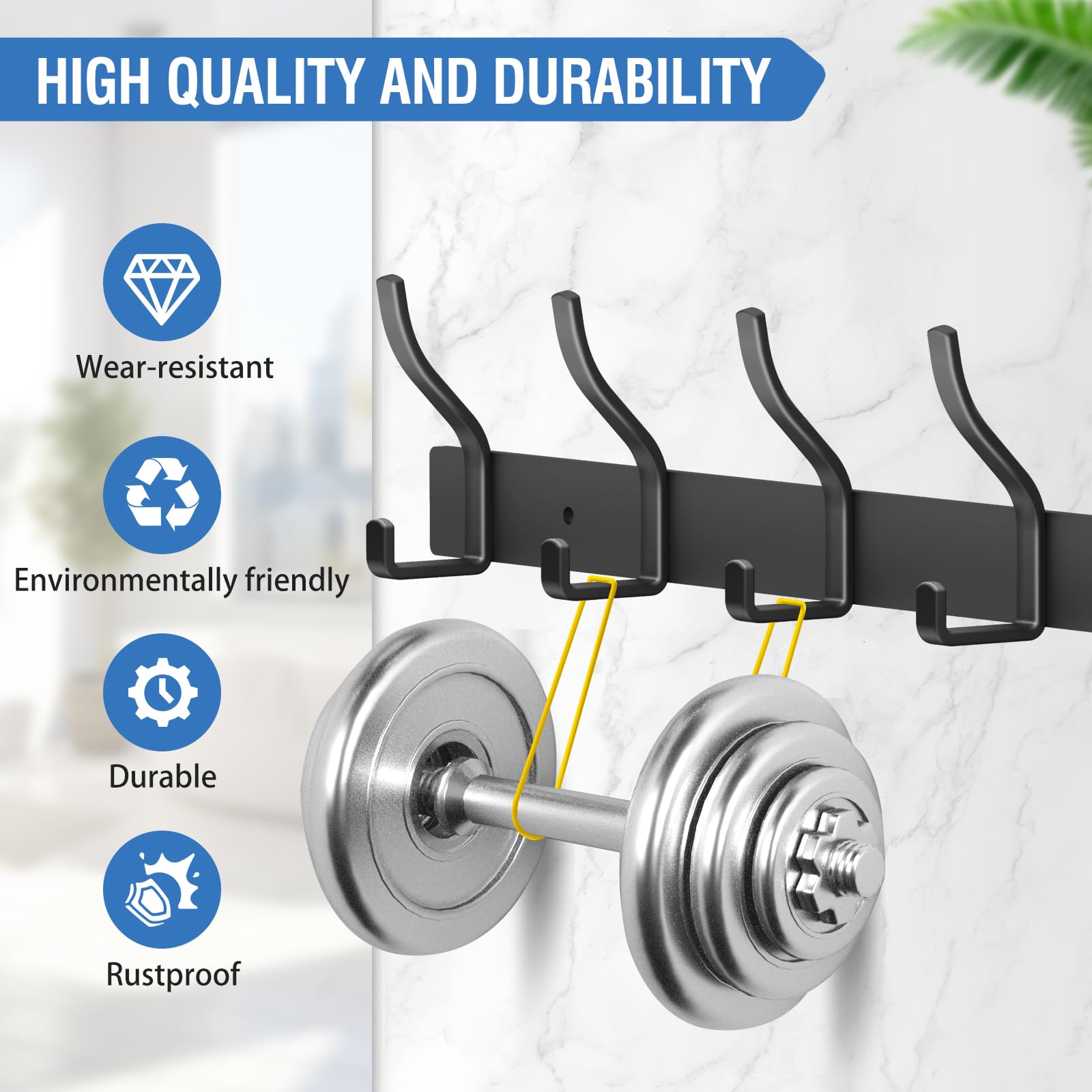 Percheros Pared, Percha Pared Colgador de Acero Inoxidable, Ganchos para Colgar para Recibidor Baño y Cocina (Negro, 8 Ganchos 2Pcs)