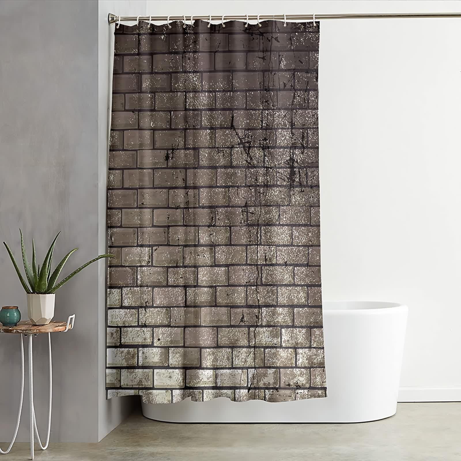 Duschvorhang 200x200 cm Wasserdicht Waschbar Weiß Grau, Ziegelsteine Wand Muster Anti-Schimmel Badevorhang Polyester Wasserdicht Waschbar Cloth Duschvorhänge im Badezimmer für Badewanne
