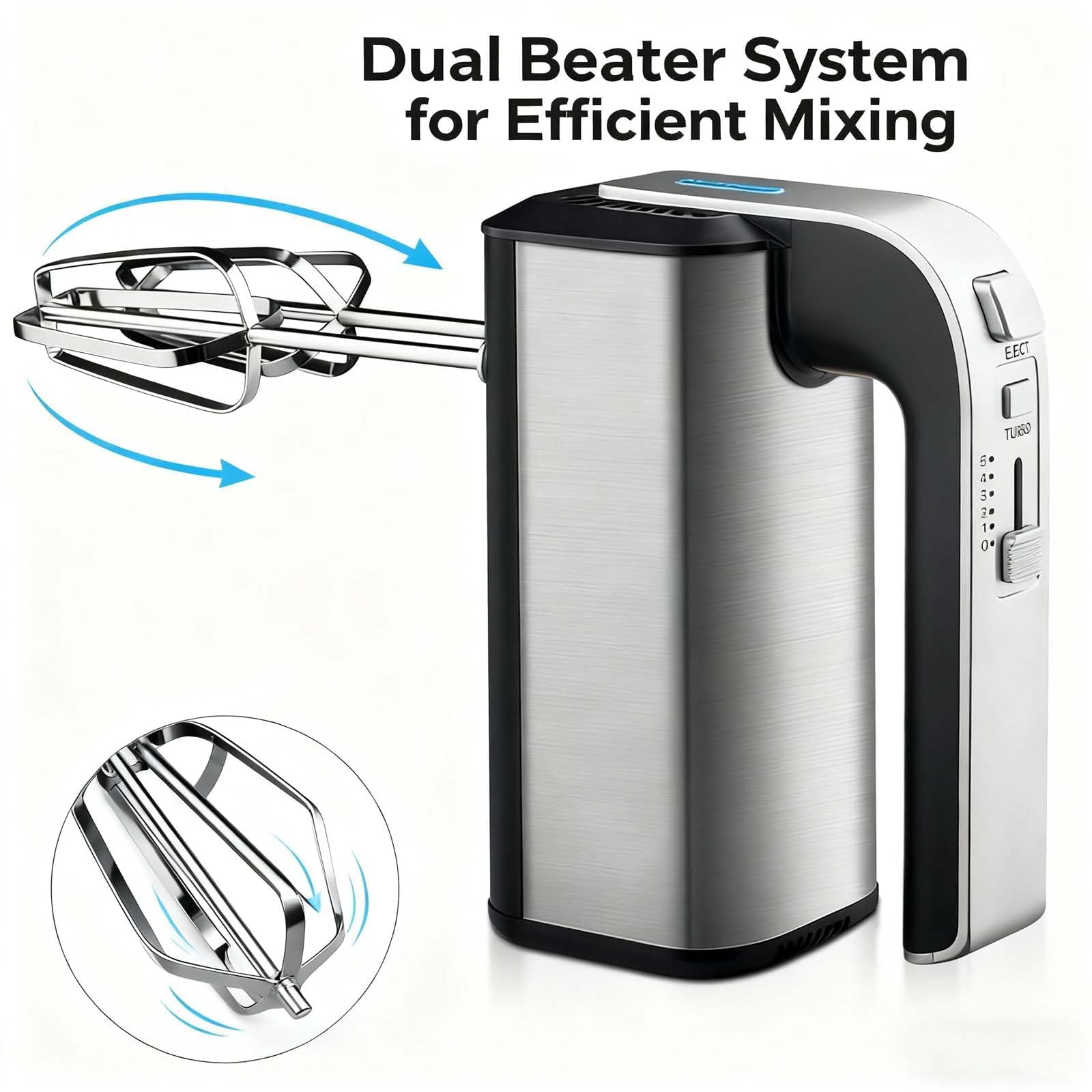 Batidora eléctrica de mano, 800 W con 5 velocidades, batidor de huevos ligero y batidor para hornear, batidor desmontable para una fácil limpieza