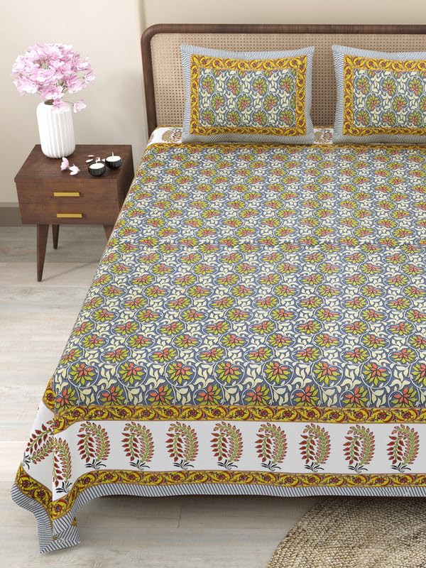 CLOTHOLOGY Skin Friendly bedsheet King Size Bed Cotton bedsheets for King Size Bed, 1 King Size bedsheet Cotton with Pillow Cover Set of 2 | 180 TC Soft Bed Sheet King Size_PDC-255