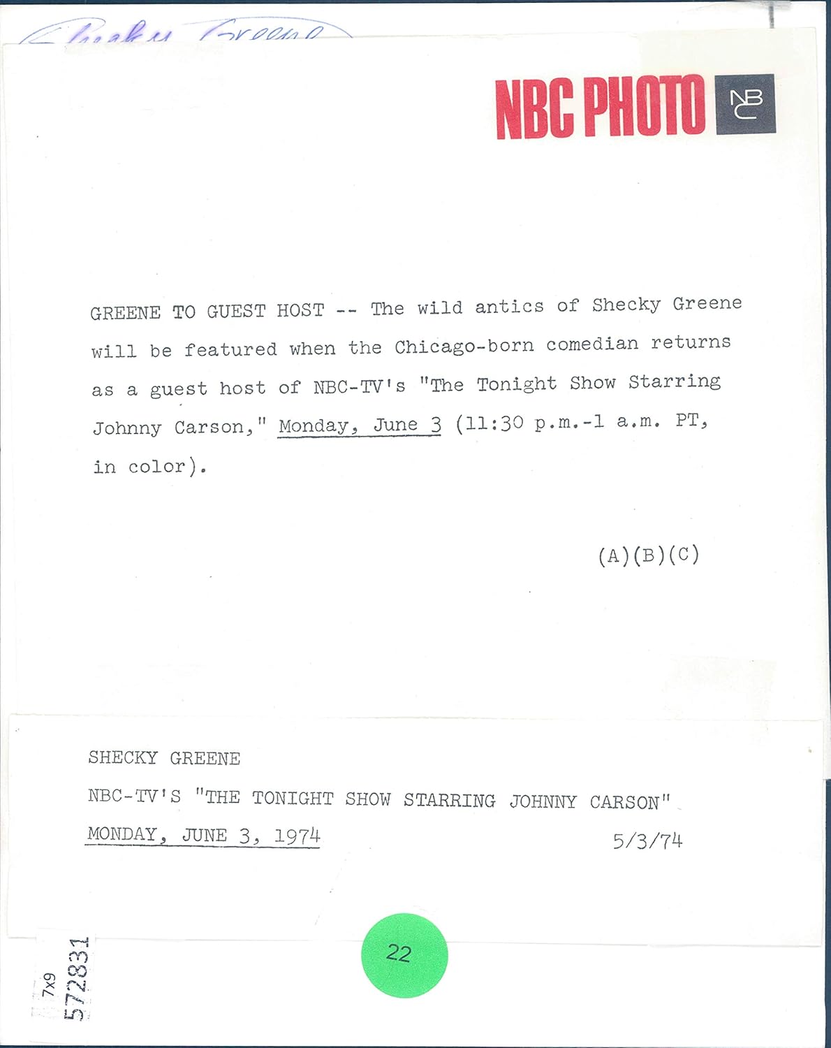 Amazon Co Jp ヴィンテージ 写真 1973年 プロモ 写真 シェッキー グリーン 今夜 ショー ジョニー カーソン セレブリティ Nbc 7x9 Diy 工具 ガーデン