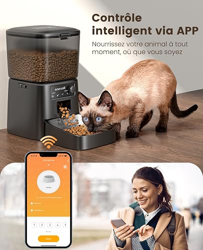 oneisall Automatic Cat Feeder,2.4G WiFi Cat Dispenser 3.5L with App Control - 2