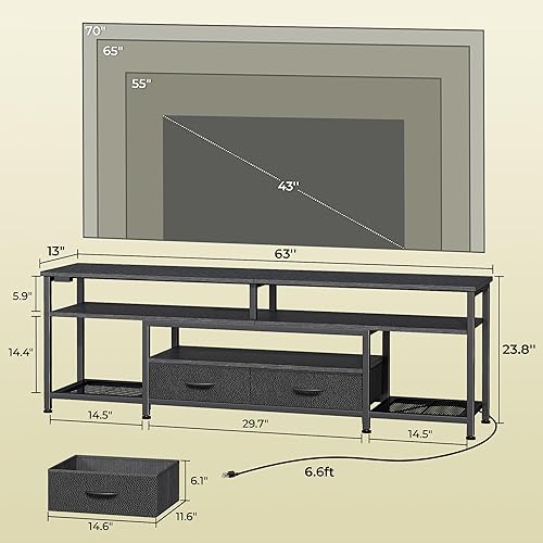 Miniatura 6 de Huuger Soporte de TV para TV de 65 y 70 pulgadas, centro de entretenimiento con tomas de corriente y luces LED, consola de TV para sala de estar,