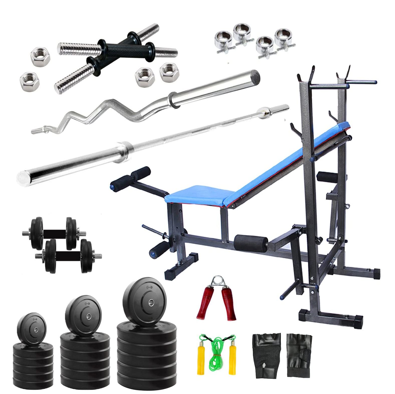 50kg Home Gym with 8 in 1 Bench with 5 Plain and 3ft Curl Rod (Multicolour)-picture-21
