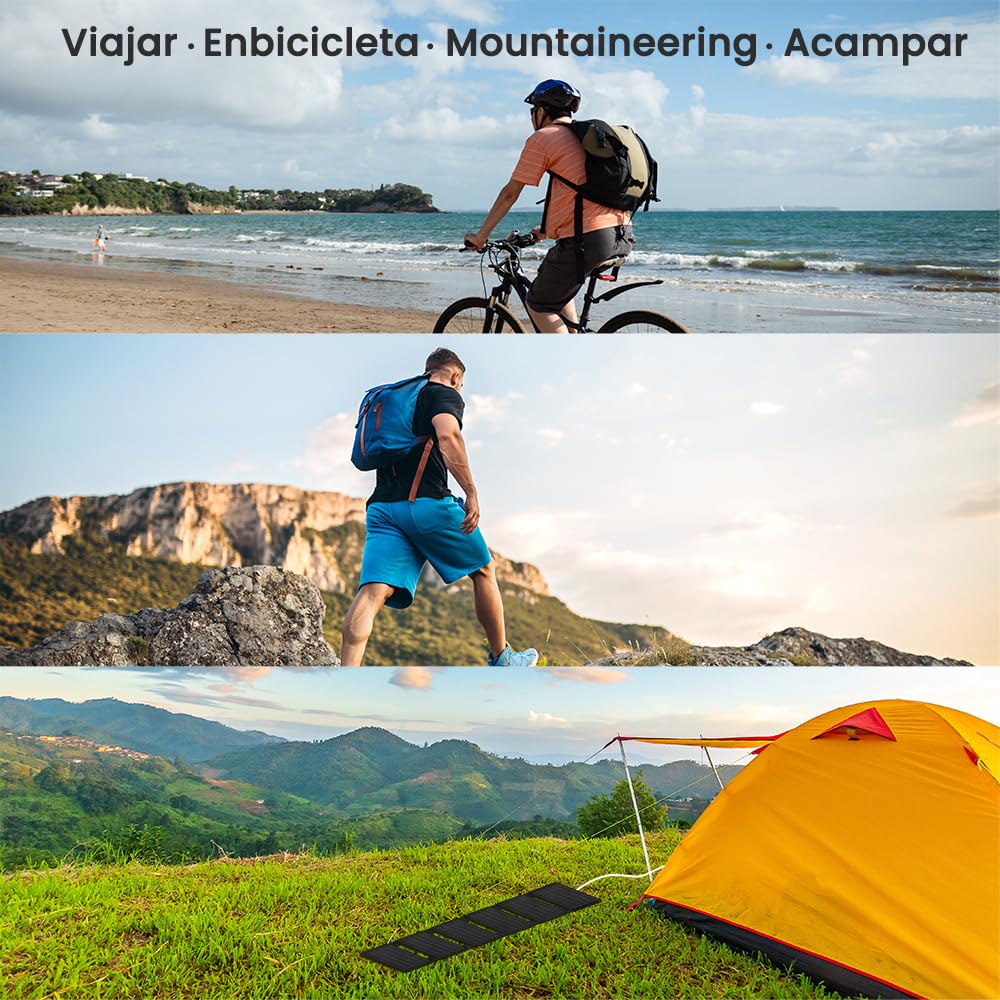 FlexSolar Cargador Solar Portátil 40W USB ETFE Panel Plegable IP67 Impermeable Camping Senderismo