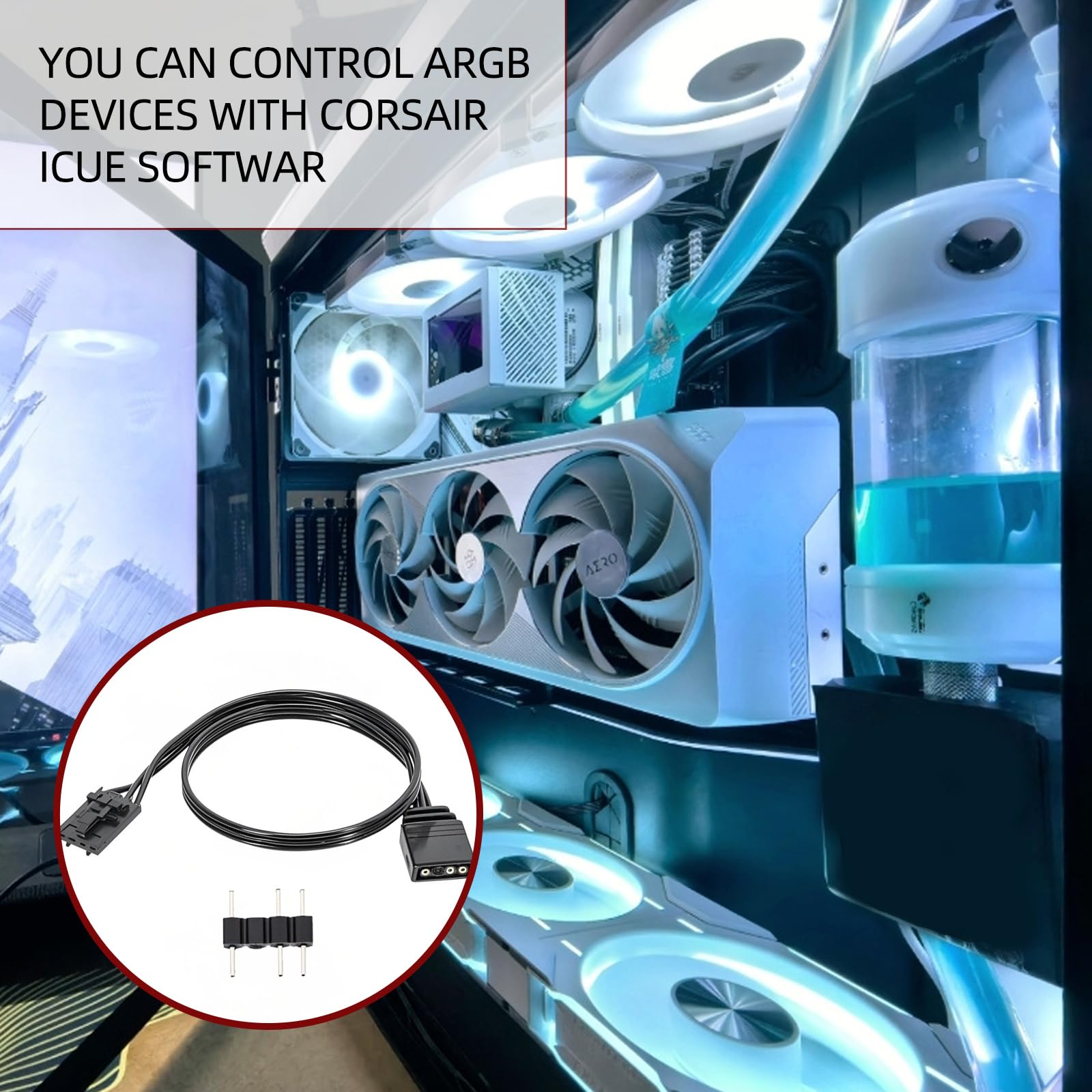 Câble Adaptateur ARGB Corsair pour Ventilateurs QL LL120, Godlight Sync, Splitter RGB, 25 cm