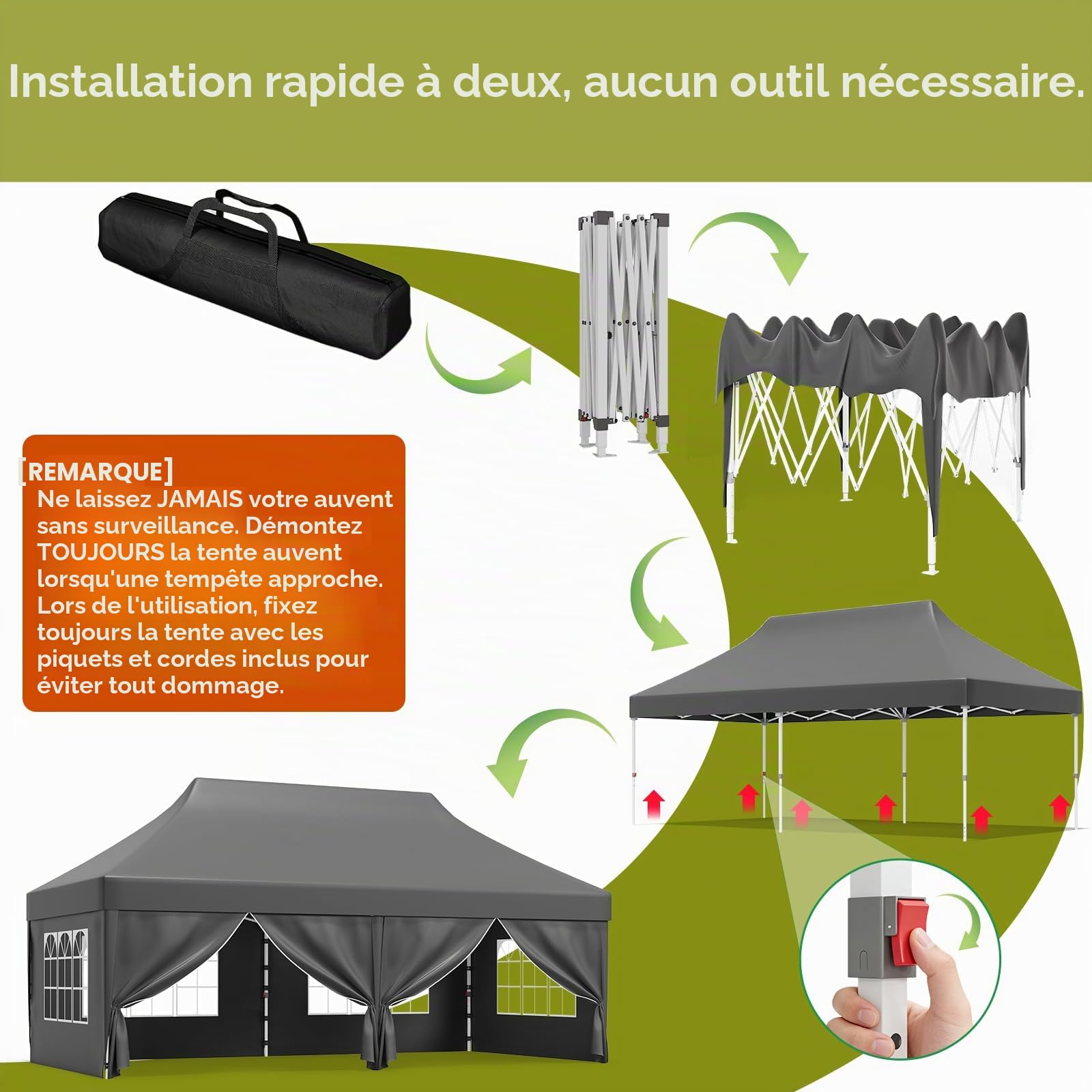 JUMMICO Tonnelle 3x6 Pliante Toile Oxford Imperméable Robuste Tente de Fête Jardin Camping Gris