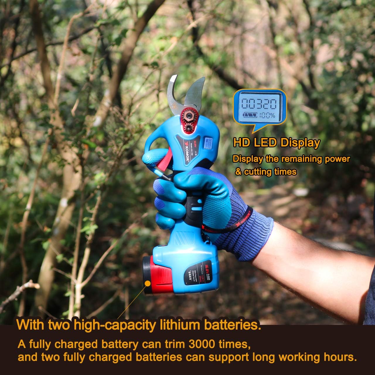 Black Friday - 60% OFF KOMOK Cordless Electric Pruning Shears, 2 Rechargeable Battery Powered Pruners Fruit Tree Branches Cutter with LED, 16.8V 25mm/1 Cutting Diameter, 6-8 Working Hours Good for Arthritis Hand Get Special Price KOMOK Cordless Electric Pruning Shears, 2 Rechargeable Battery Powered Pruners Fruit Tree Branches Cutter with LED, 16.8V 25mm/1 Cutting Diameter, 6-8 Working Hours Good for Arthritis Hand