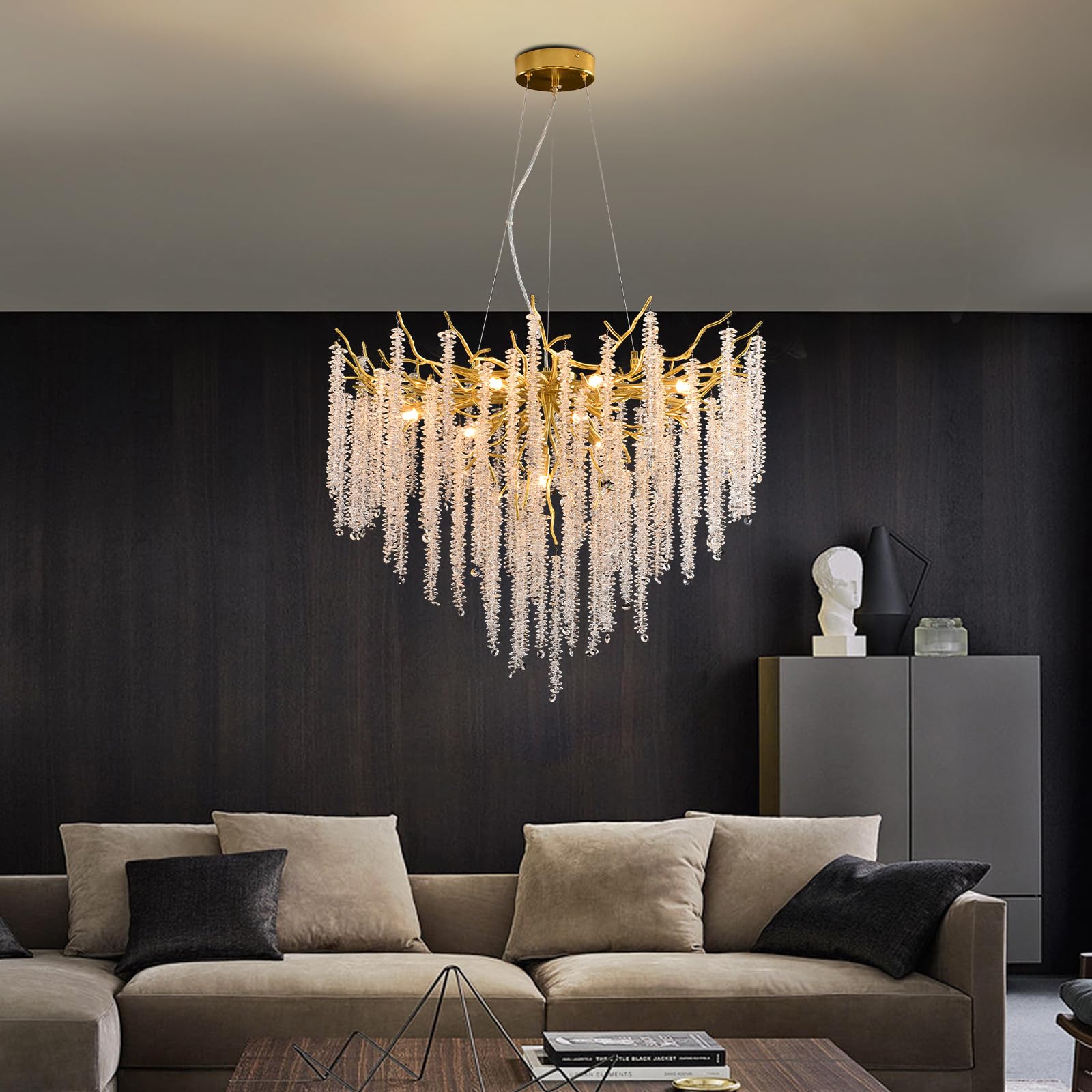 Moderno Lampadario al Cristallo,G9 Lusso Lampadario in Cristallo,K9 Rotondo per salotto, sala da pranzo, camera da letto, ristorante(Oro,80cm)