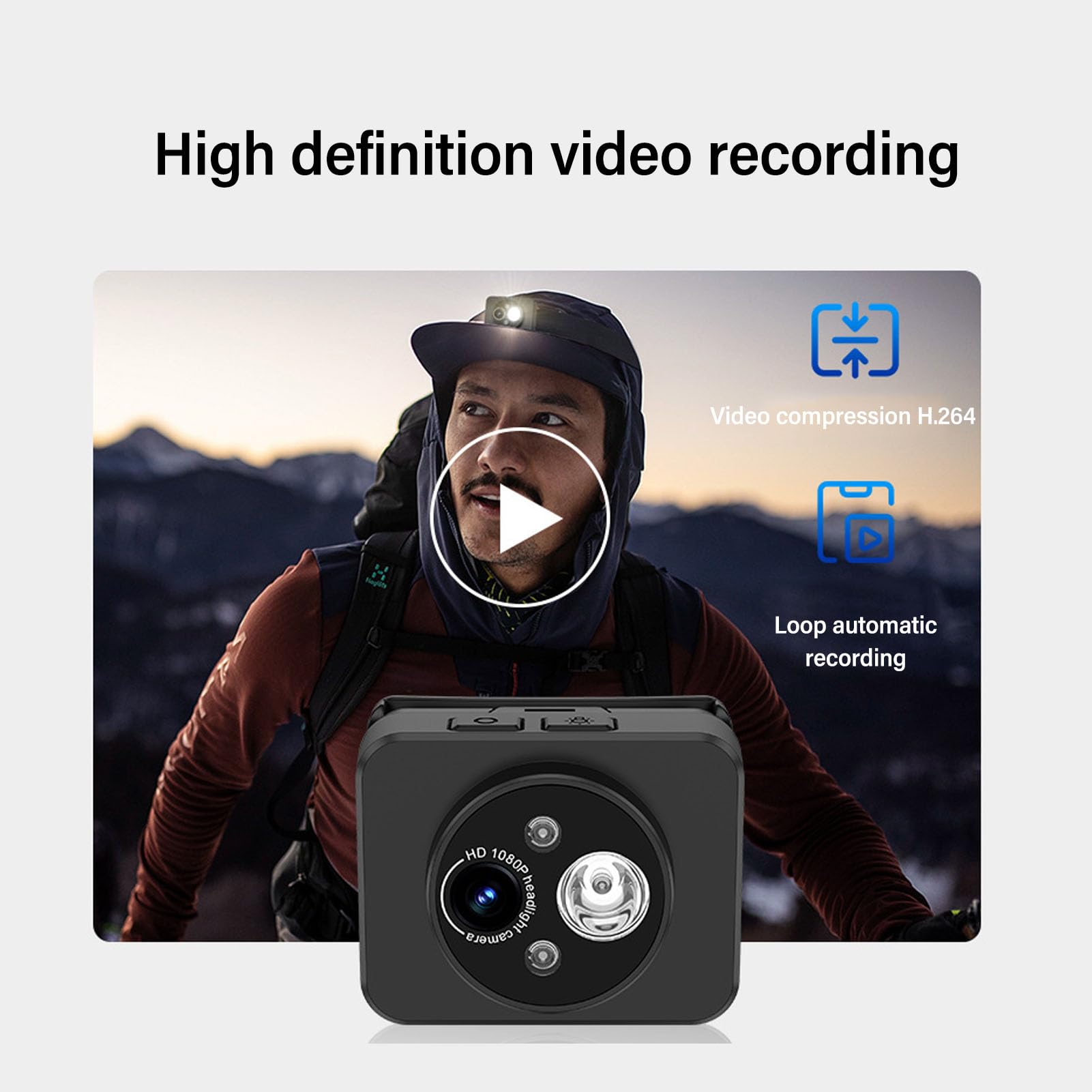 Cycling Headlamp Camera,1080P 45 Deg Adjustment HandsfreeLED Video Recorder with Audio & Recording for Running, Lightweight Sport Cam for Child Pet Home Outdoor Fishing Camping