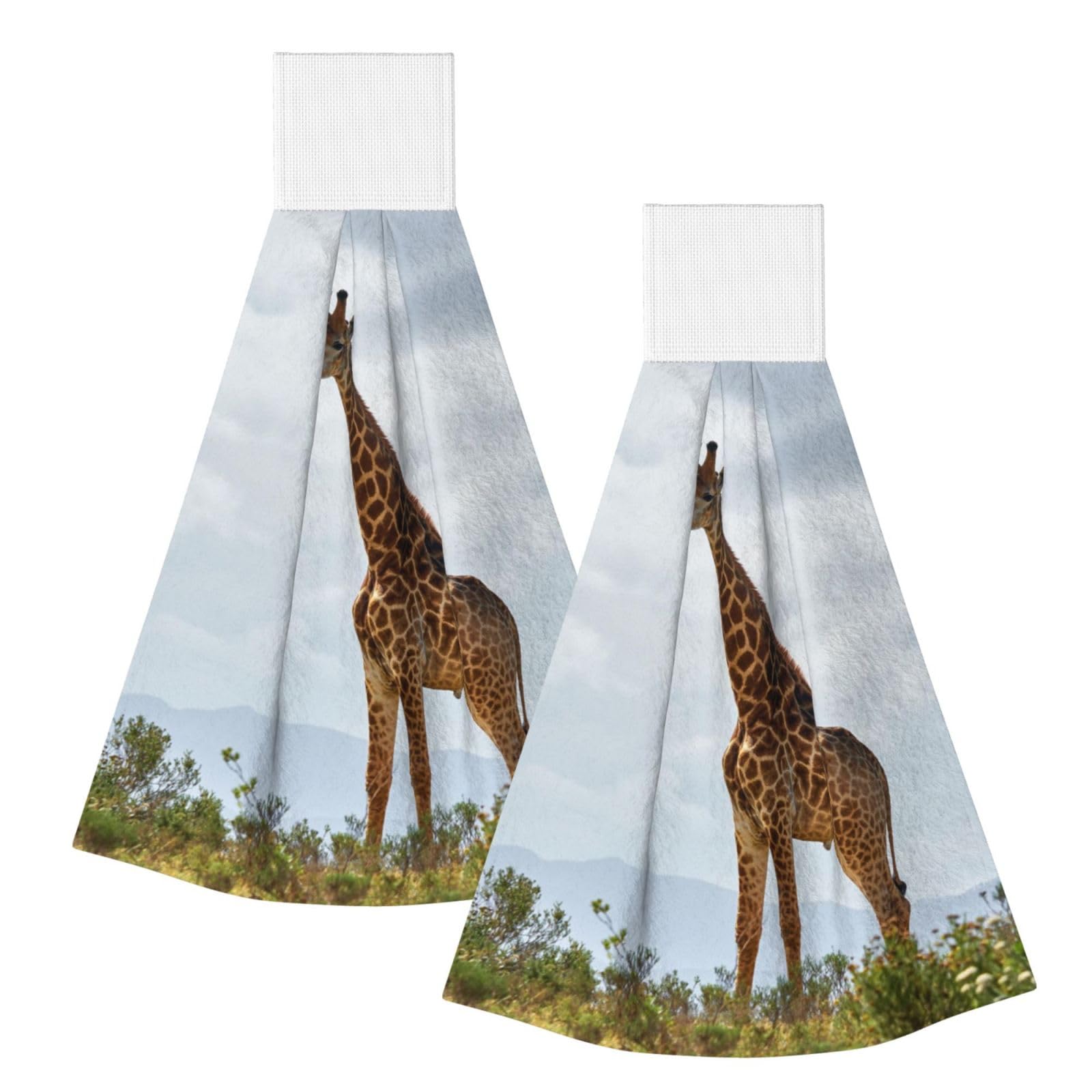 DOPKLNA Giraffe, 2 Pcs Hanging Coral Fiber Hand Towels for Bathroom, Absorbent Kitchen Towels