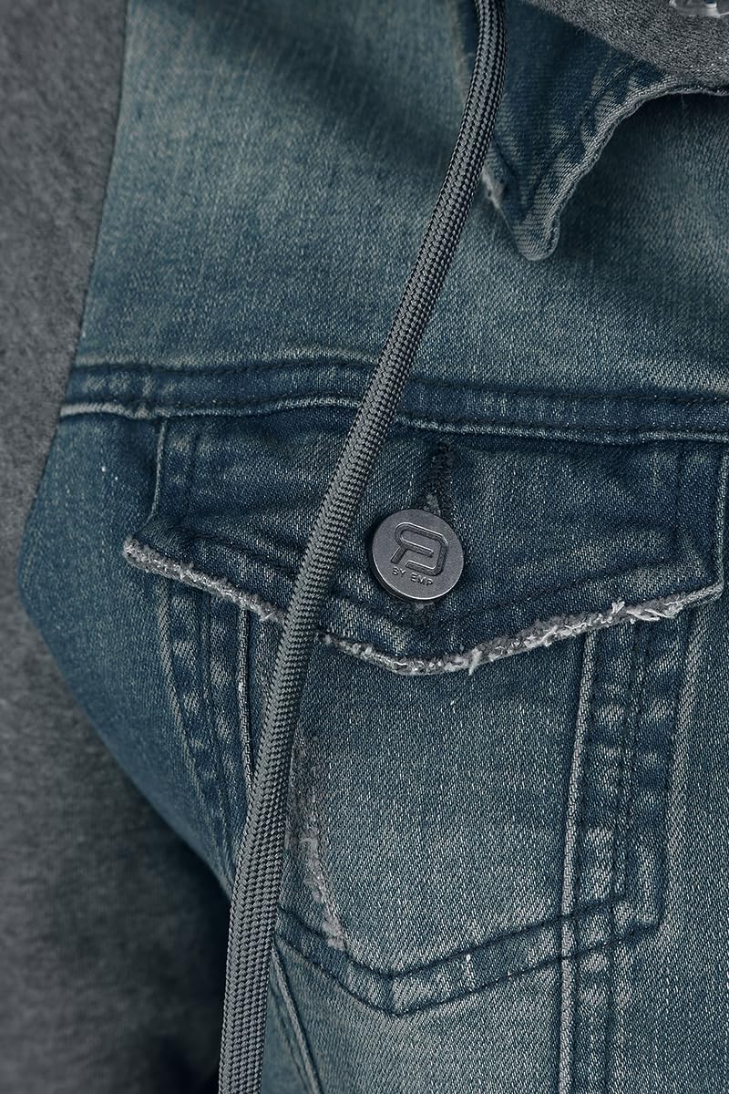 RED by EMP Damen blau-graue Jeansjacke mit abnehmbarer Kapuze