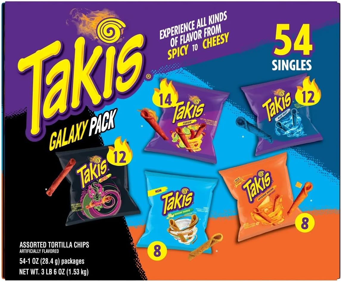TakisRolled Tortilla Chips, Variety Pack, 1 Ounce (Pack of 54)