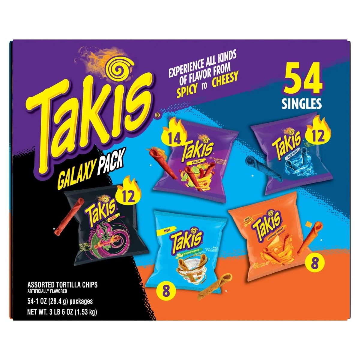 TakisRolled Tortilla Chips, Variety Pack, 1 Ounce (Pack of 54)