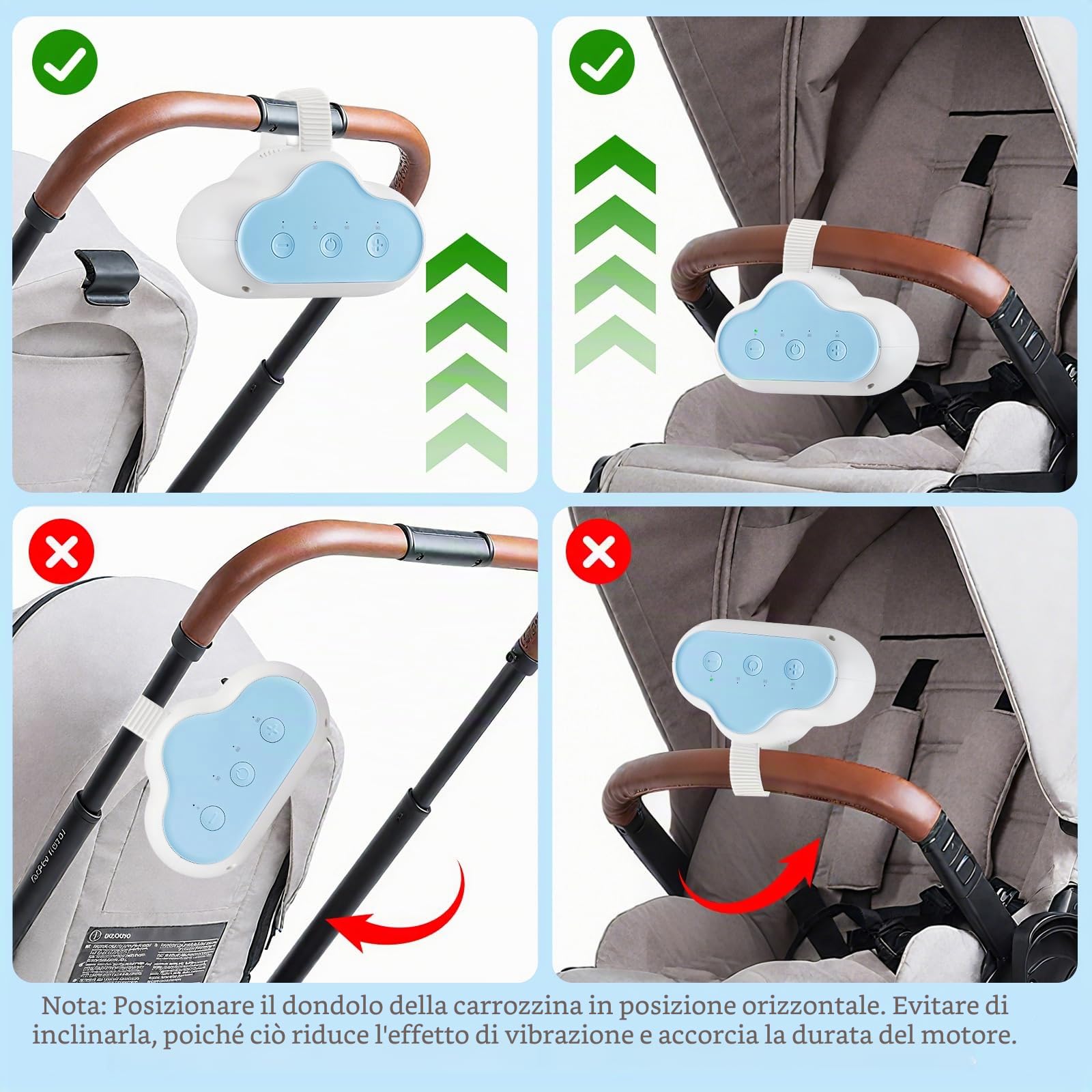 Baby Rocker, Dondola Passeggino Ricaricabile 3 Livelli di Oscillazione, Timer 30/60/90 Minuti, Dondolo Neonato a Mani Libere Compatibile con la Maggior Parte dei Passeggini con Barra Anteriore