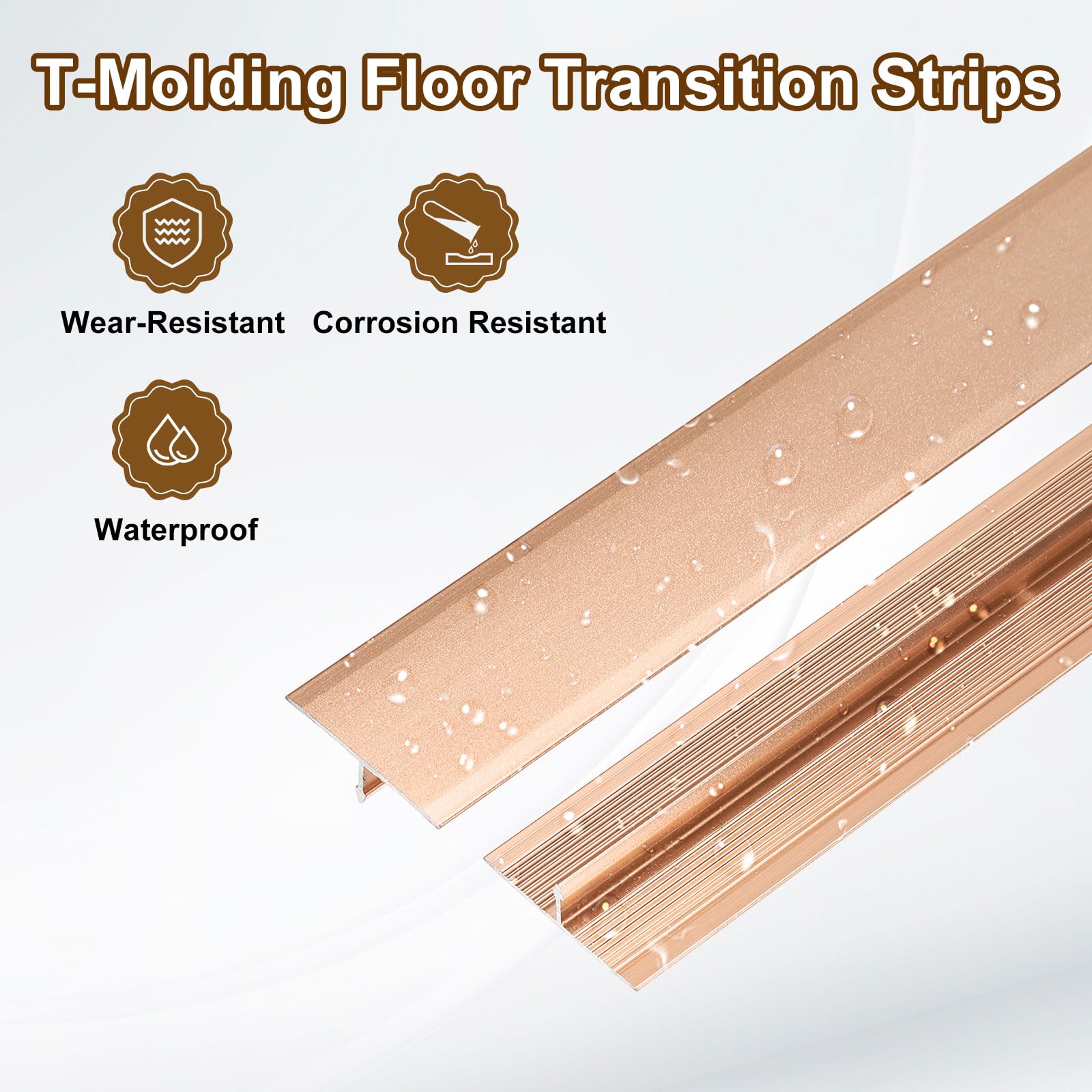 QUARKZMAN 6 Piezas De Molduras T De 2.9 Pies X 0.79" Para Transición De Pisos, Tapajuntas De Aleación De Aluminio Para Cubrir Huecos Entre Laminados, Vinílicos O Baldosas, Color Oro