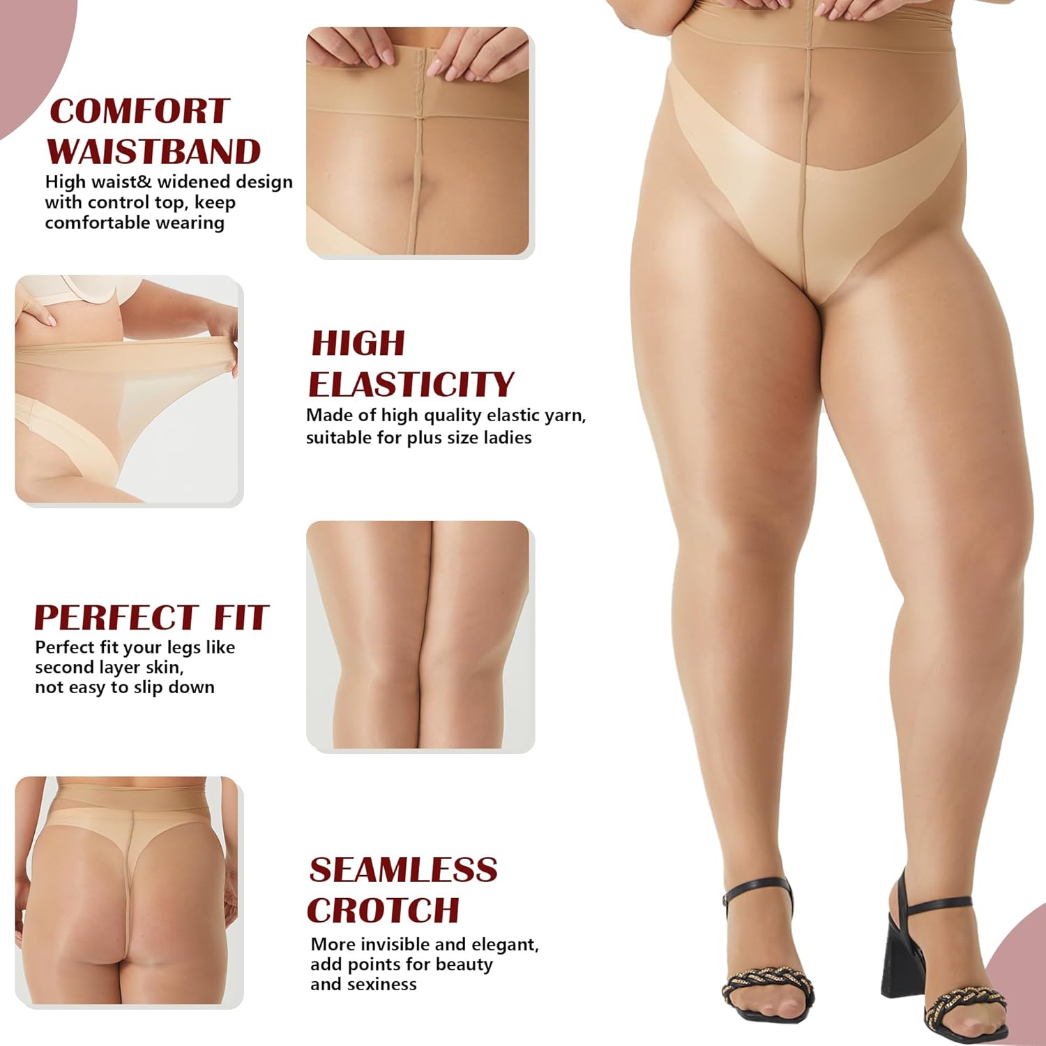 MANZI Women's Plus Size Shimmer Glossy Sheer Tights Seamless Shiny Silk reflections Pantyhose Oil Pearlescent Stockings - Image 4