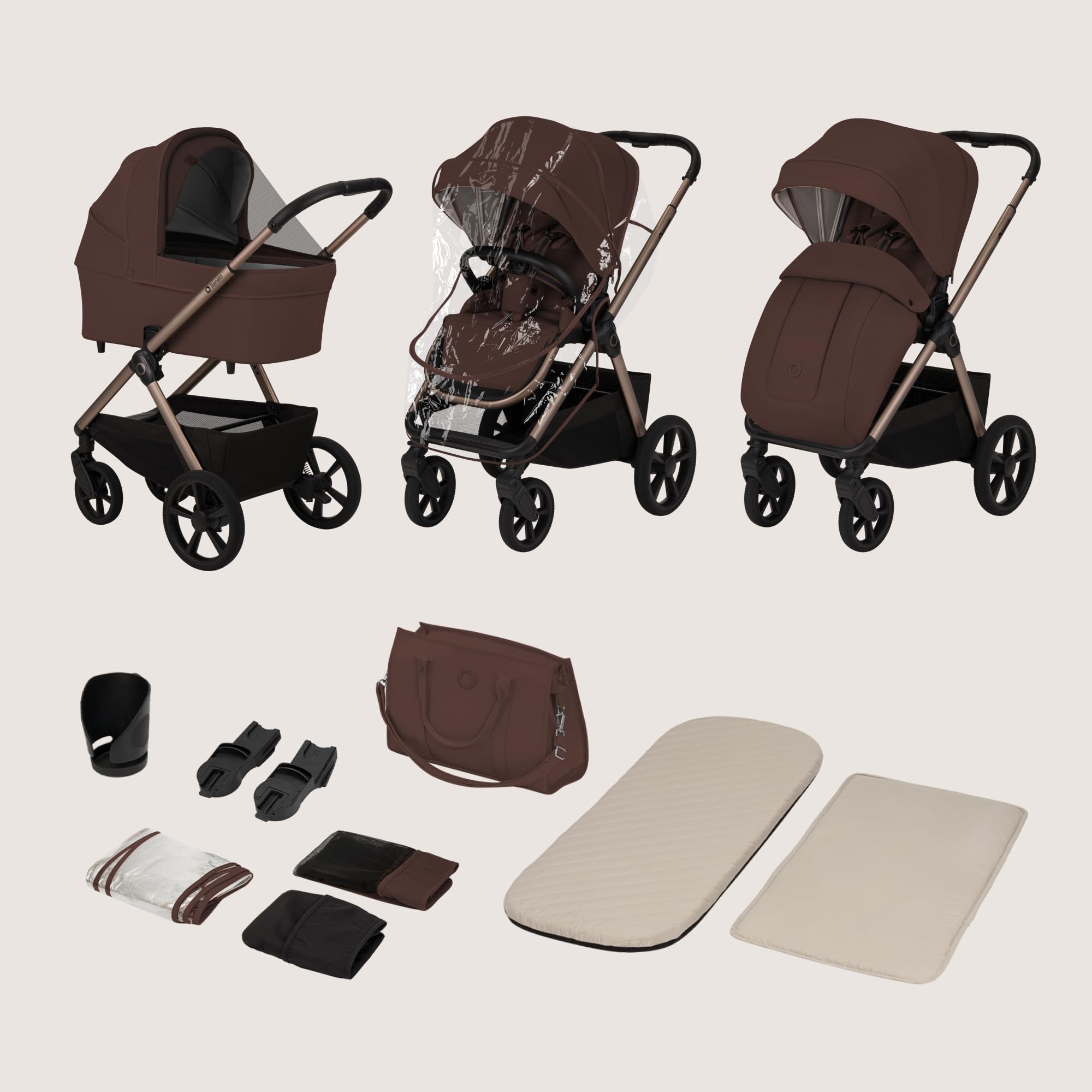 LIONELO Carmine Passeggino Trio 3 in 1 per Bambini 0-4 Anni fino a 22 kg | Sistema Modulare Pieghevole, Navicella Portatile e Seggiolino Auto Ovetto, Ruote GravelTech, Ammortizzazione, Cappottina XXL