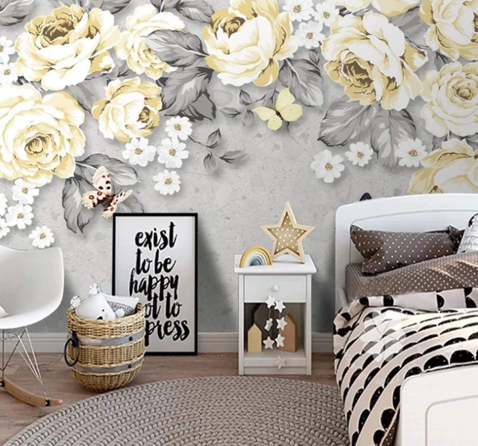 XLMING Retro Three Dimensional Fresh Peony Butterfly 3D Wallpaper Luxury Home Dining Decor Paste Sofa Living Room The Wall for Bedroom Mural-400cm×280cm