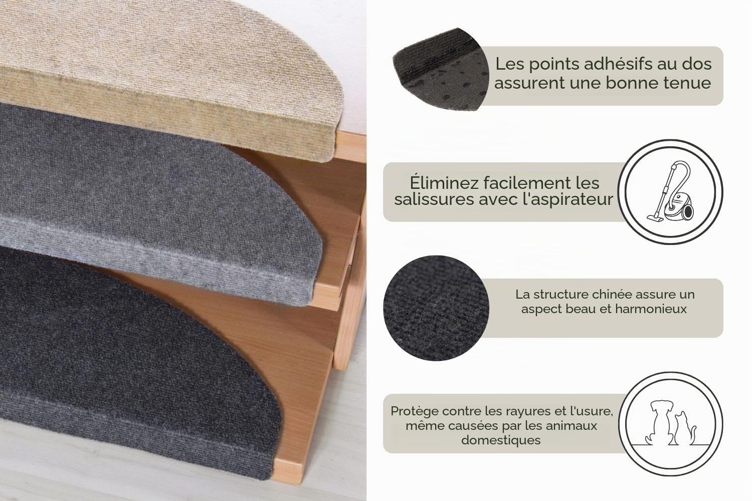 andiamo 290337 Lot de 15 Tapis d'escalier Autocollants et faciles d'entretien Anthracite