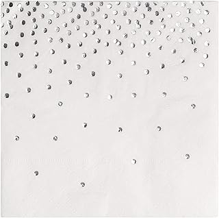 Silver Cocktail Napkins - 100-Pack Disposable Napkins with Silver Foil Polka Dot Confetti, 3-Ply, Wedding Party Supplies, ...