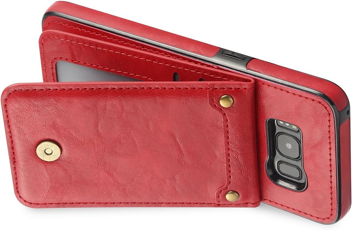 FQIAO Samsung Galaxy S8 Removable Case with Button and Photo Frame 6 Card Slot,Holder,Durable PU Leather,Separable Kickstand Shockproof for Samsung Galaxy S8 2018 Release-red