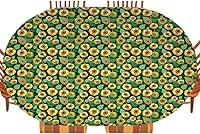Vista 1 de Mantel ajustable de girasol, patrón de campo rural inspirado en el arte popular, casa de campo, granja, mantel impermeable para interiores y Verde