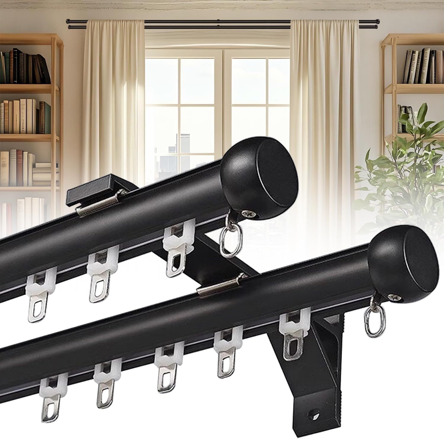Tringle à rideau double en aluminium robuste pour grand salon