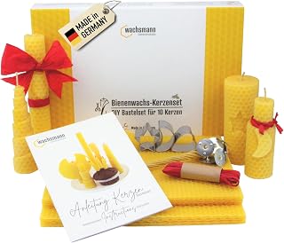 Bienenwachs Kerzen selber machen Set f&uuml;r 10 Bienenwachskerzen, DIY Bastelset bunt f&uuml;r Kinder & Erwachsene, Wachsplatten & Dochte, deutsche Bienenwachsplatten