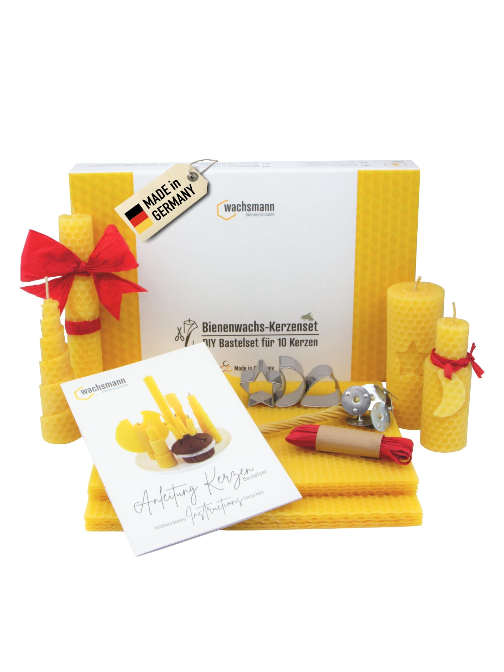 Wachsmann Set fai da te per candele in cera d’api, realizza 10 candele naturali, kit creativo colorato per bambini e adulti, lastre e stoppini inclusi, prodotto in Germania