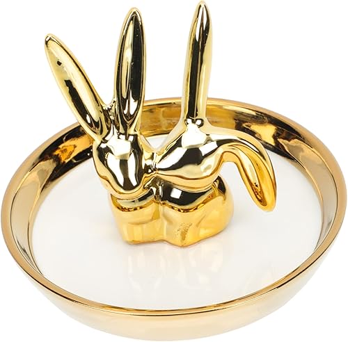 FOMIYES Plato de cerámica para joyas, bandeja de joyería de conejo, bandeja de tocador para decoración femenina, bandeja de cerámica para conejos,