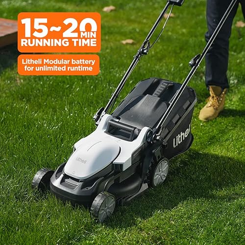 Miniatura 4 de Litheli Cortacésped inalámbrico de 13 pulgadas, ajuste de 5 alturas, cortacésped eléctrico de la serie U20 de 20 V para jardín, patio y granja, peso