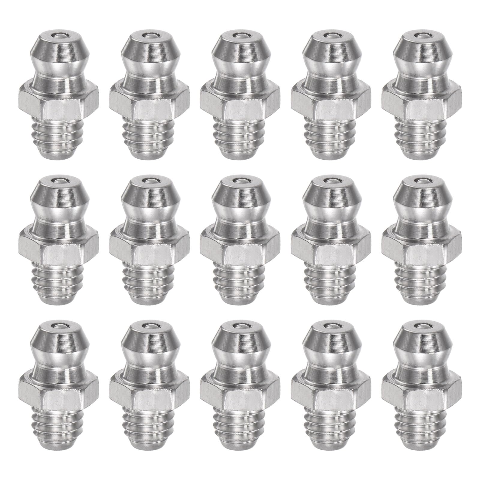 uxcell 304 Stainless Steel Straight Grease Fitting M6 x 1mm Thread Hydraulic Grease Fitting Accessories, 15Pcs