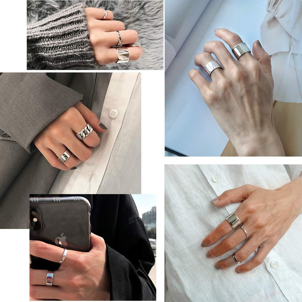 ChicSilver Customizable 925 Sterling Silver Rings for Women Mens High Polished Plain Dome Engagement Band Adjustable Flat Wide Cuff Ring, Width 5/10/15MM - Image 4