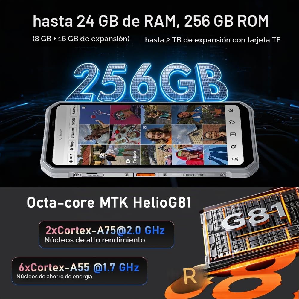 OSCALMarine 3 Movil Irrompible 2026, 24GB+256GB/2TB Teléfono Móvil Resistente IP68, 5000mAh, Android 15, 6.56" HD+ 90Hz, 16MP+13MP Cámara AI Smartphone Todoterreno, 4G/NFC/GPS/OTG/Gemini AI, Blanco