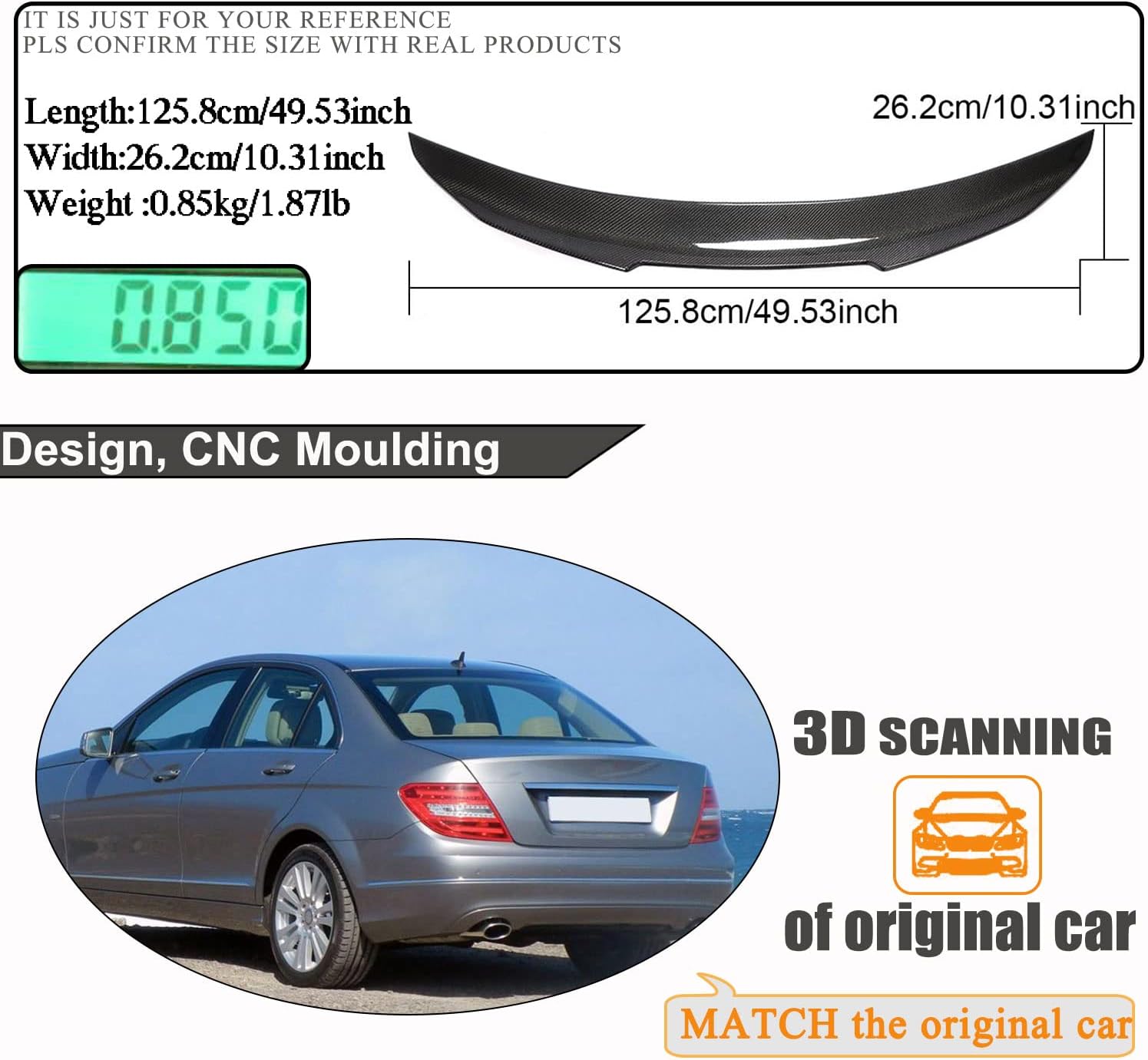 Real Carbon Fiber Rear Trunk Spoiler for Mercedes-Benz C Class W204 2007-2014 C204 C180 C200 C250 C300 C63 Sedan 4-Door Rear Spoiler Wing Lip Factory Outlet (Style B)